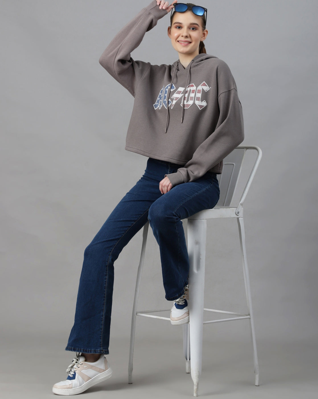 AC/DC Grey Oversized Hoodie Women