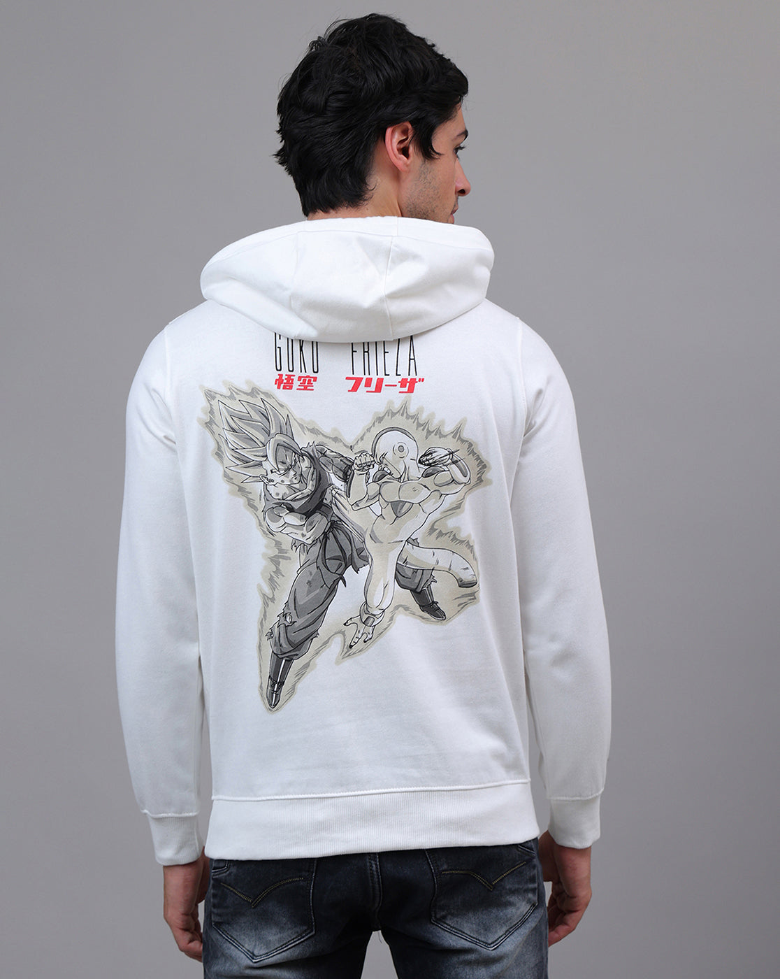 Dragon Ball Z: Goku Vs Frieza Anime Printed Regular Fit Off White Hoodie For Men