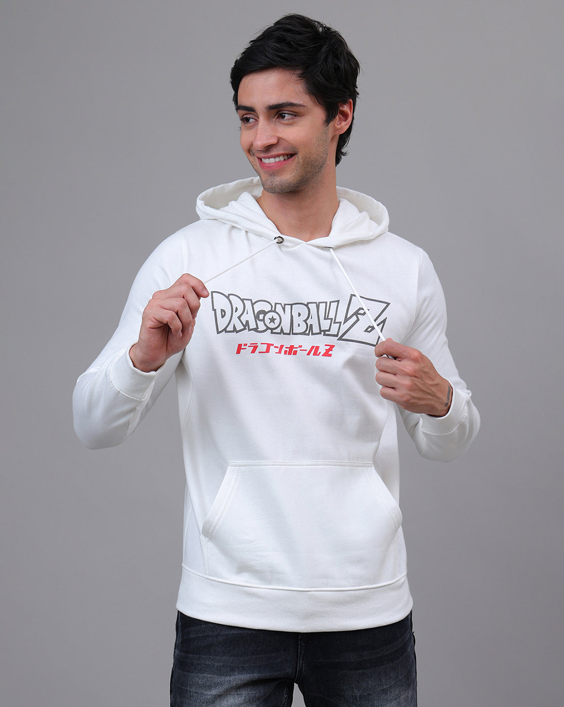 Dragon Ball Z: Goku Vs Frieza Anime Printed Regular Fit Off White Hoodie For Men