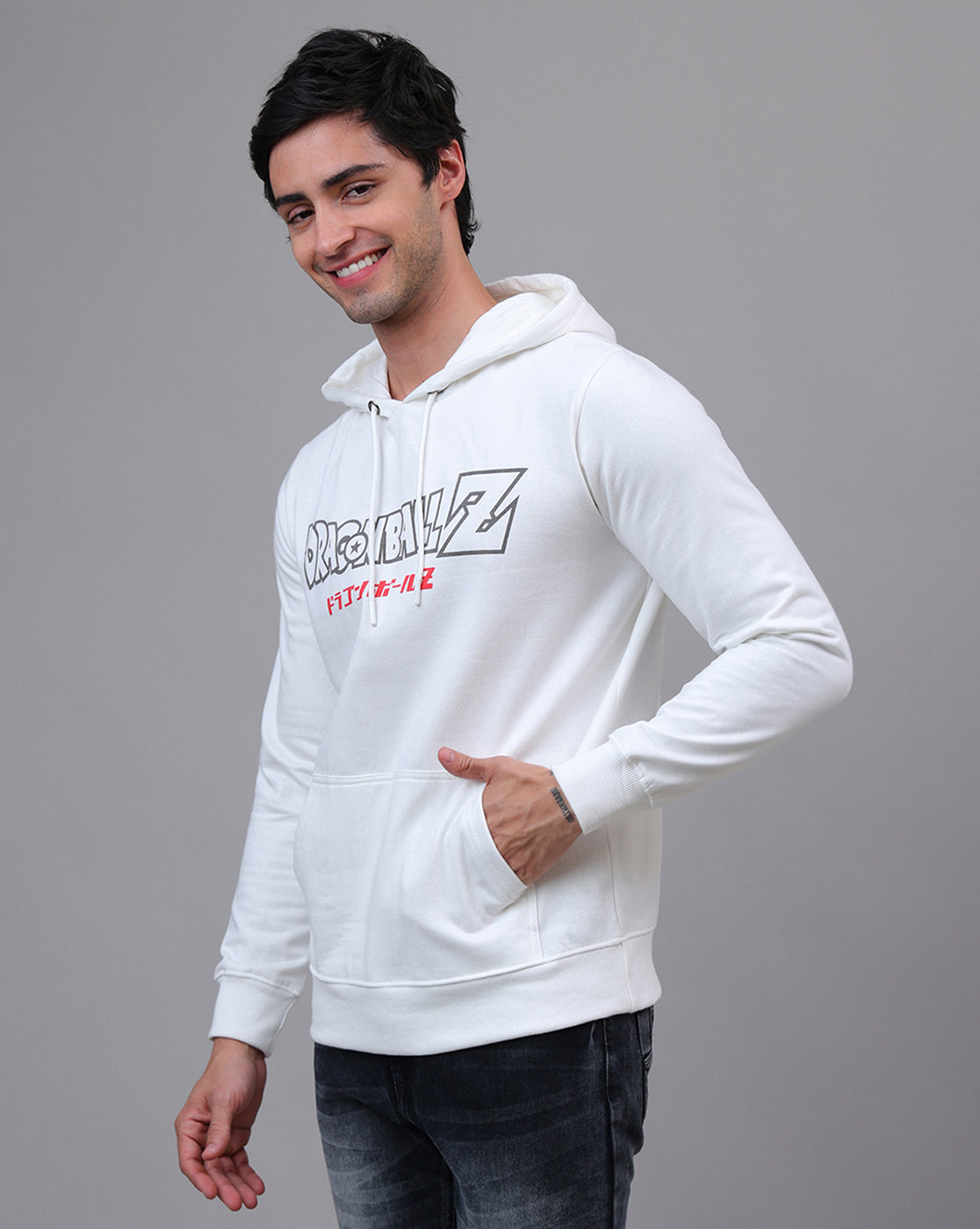 Dragon Ball Z: Goku Vs Frieza Anime Printed Regular Fit Off White Hoodie For Men