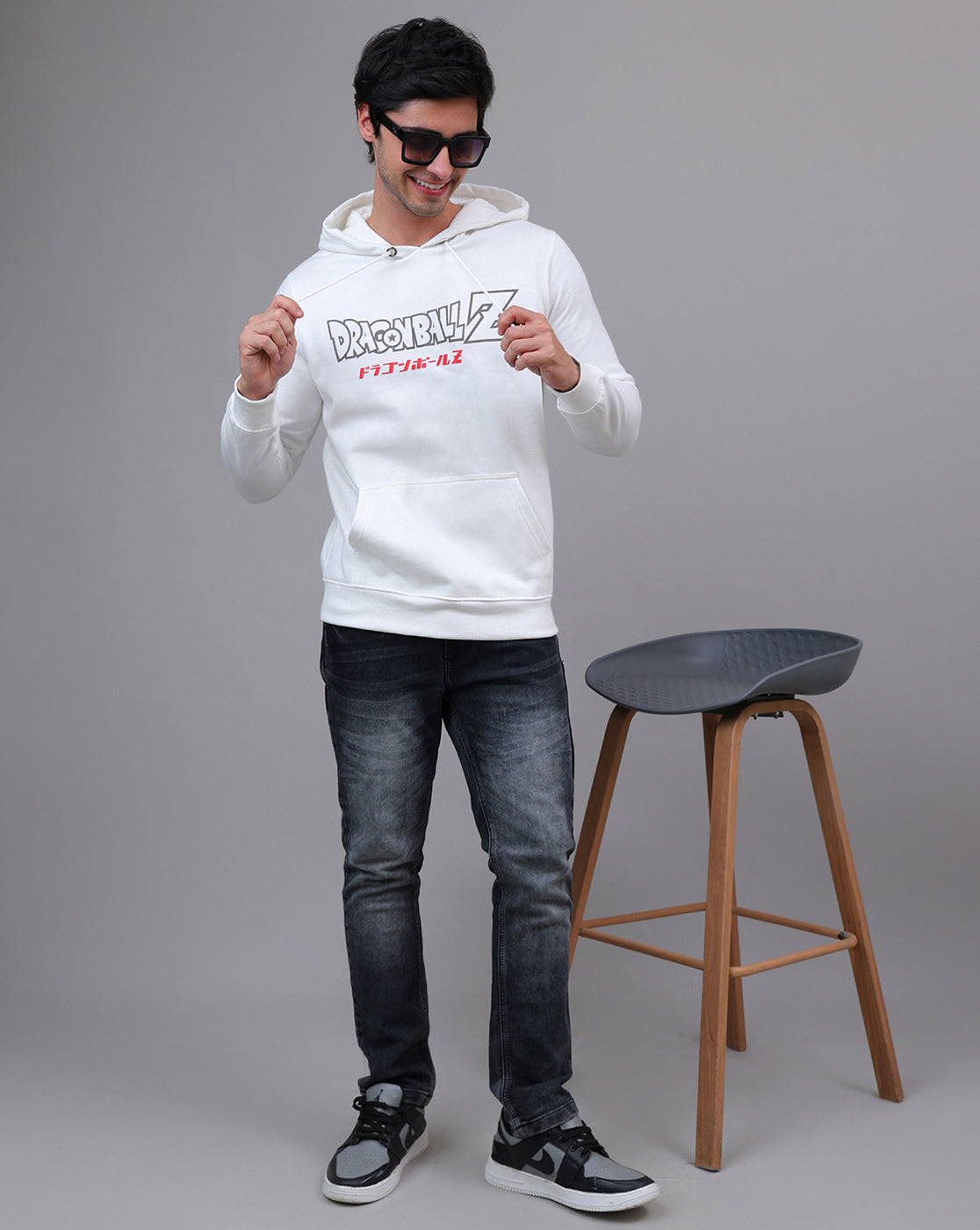 Dragon Ball Z: Goku Vs Frieza Anime Printed Regular Fit Off White Hoodie For Men