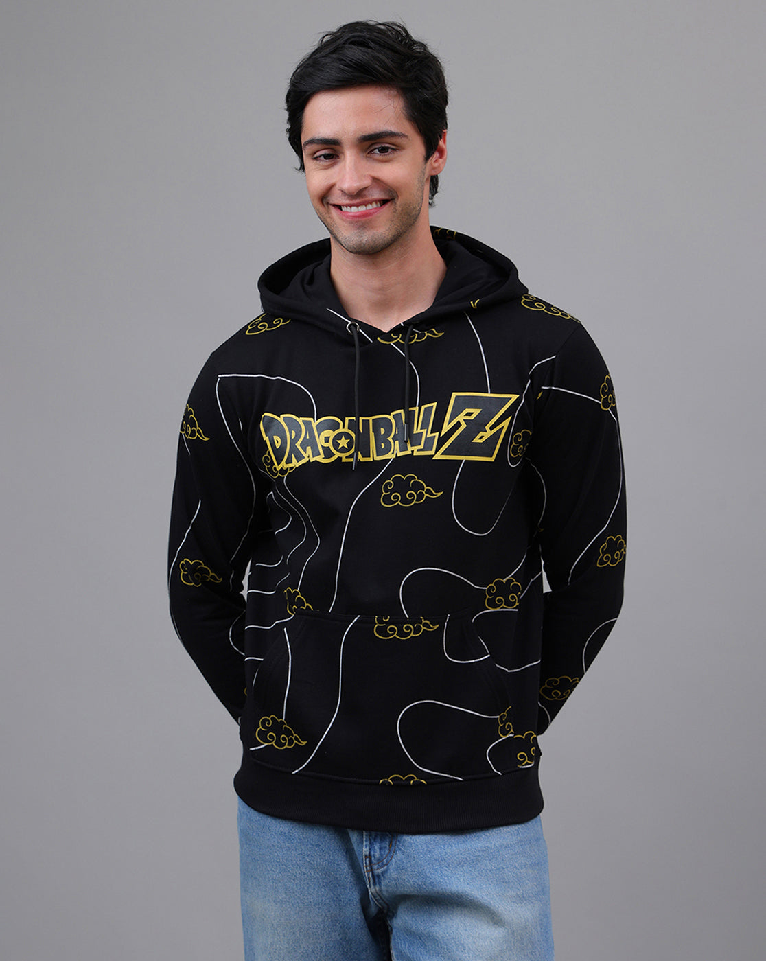 Dragon Ball Z Anime Printed Regular Fit Black Hoodie For Men