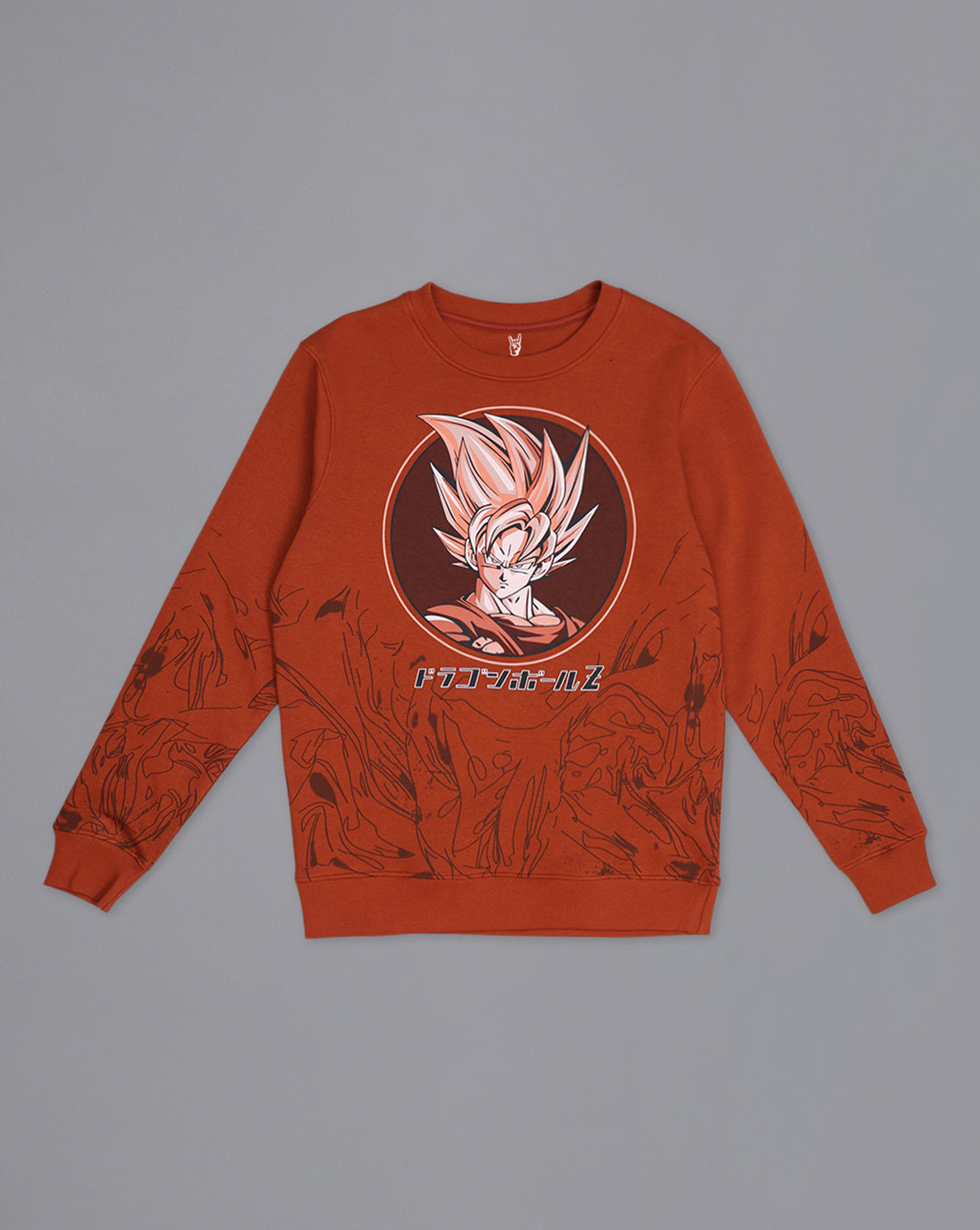 Dragon Ball Z: Goku Anime Printed Regular Fit Brown Sweatshirt For Men