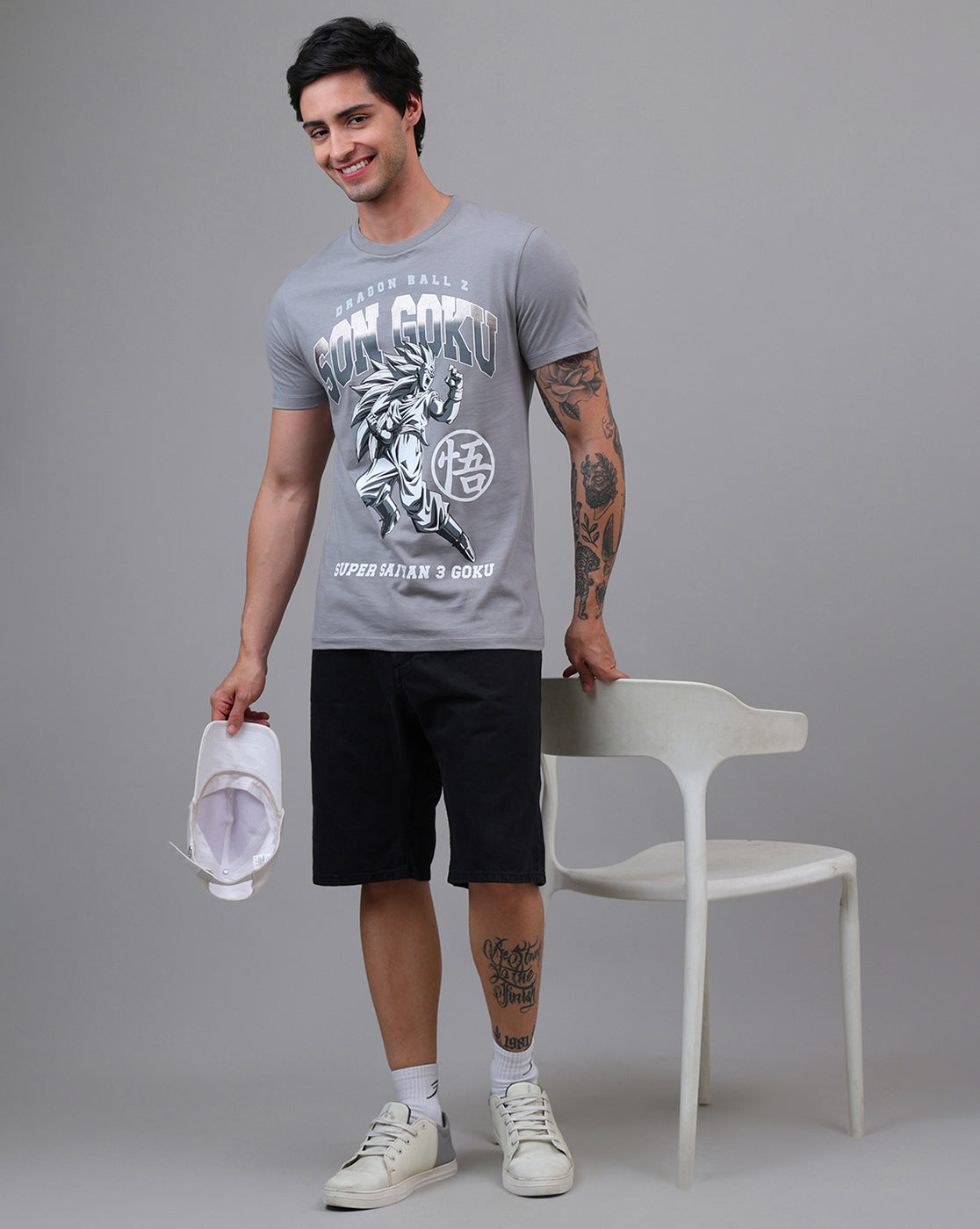 Dragon Ball Z: Son Goku Anime Printed Pure Cotton Grey Regular Fit Tshirt For Men