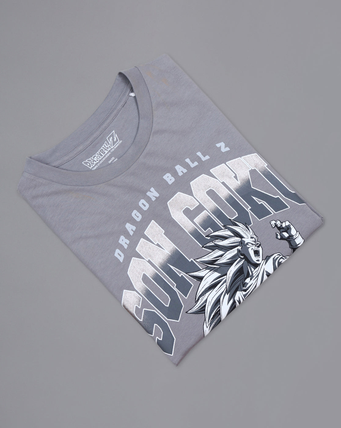Dragon Ball Z: Son Goku Anime Printed Pure Cotton Grey Regular Fit Tshirt For Men