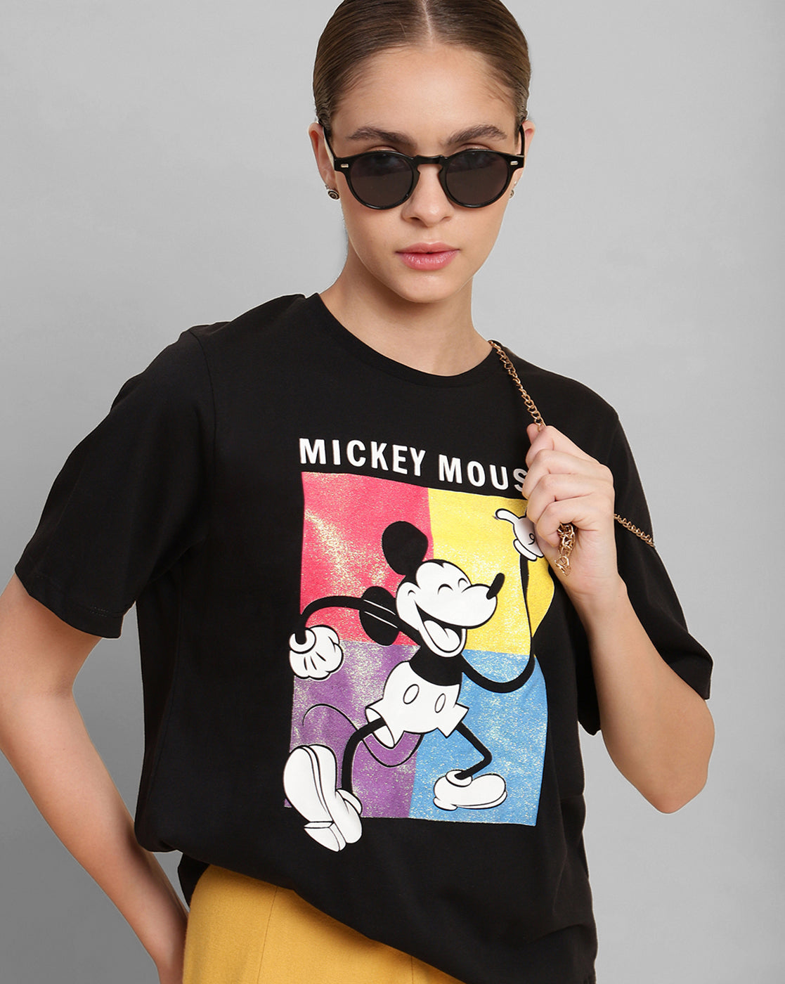 Mickey Mouse Black Regular Fit Tshirt Women
