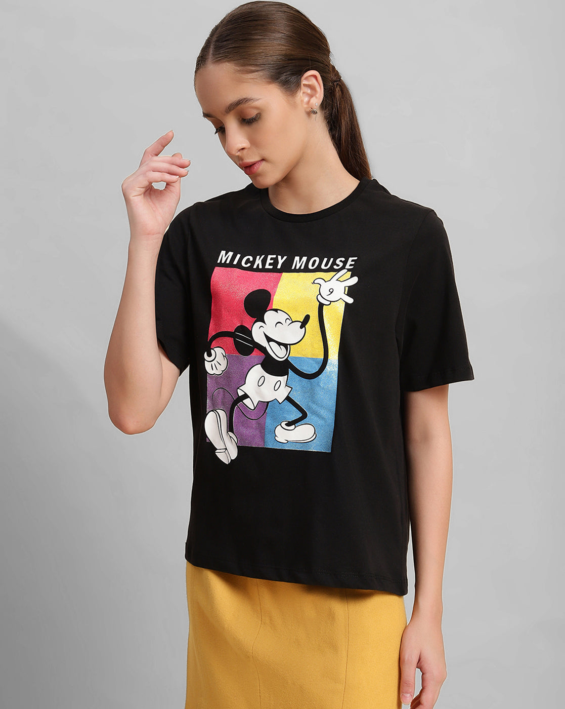Mickey Mouse Black Regular Fit Tshirt Women