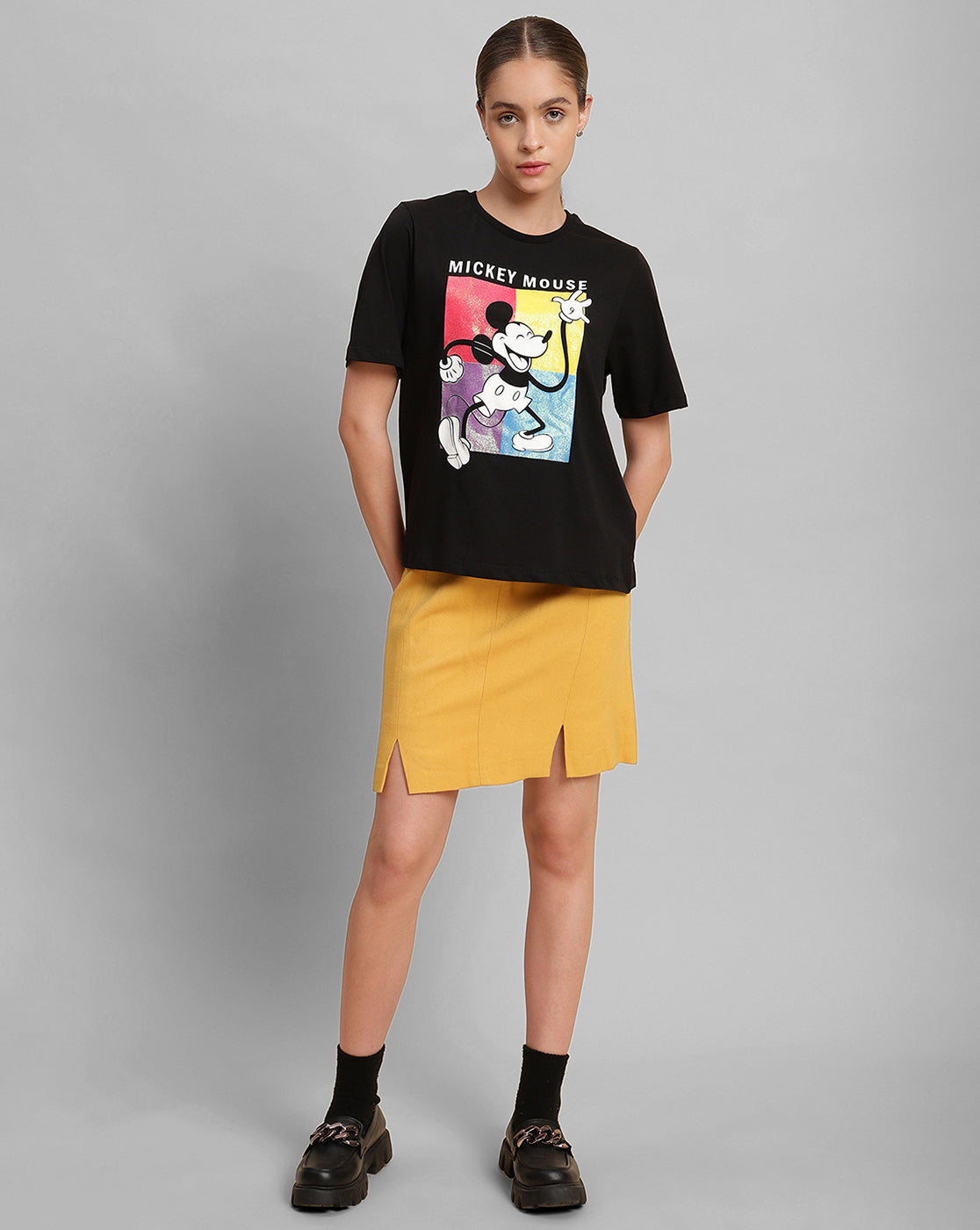 Mickey Mouse Black Regular Fit Tshirt Women