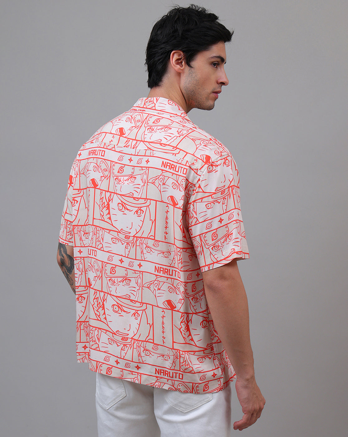 Naruto Anime Printed Regular Fit Rayon Beige Shirt For Men