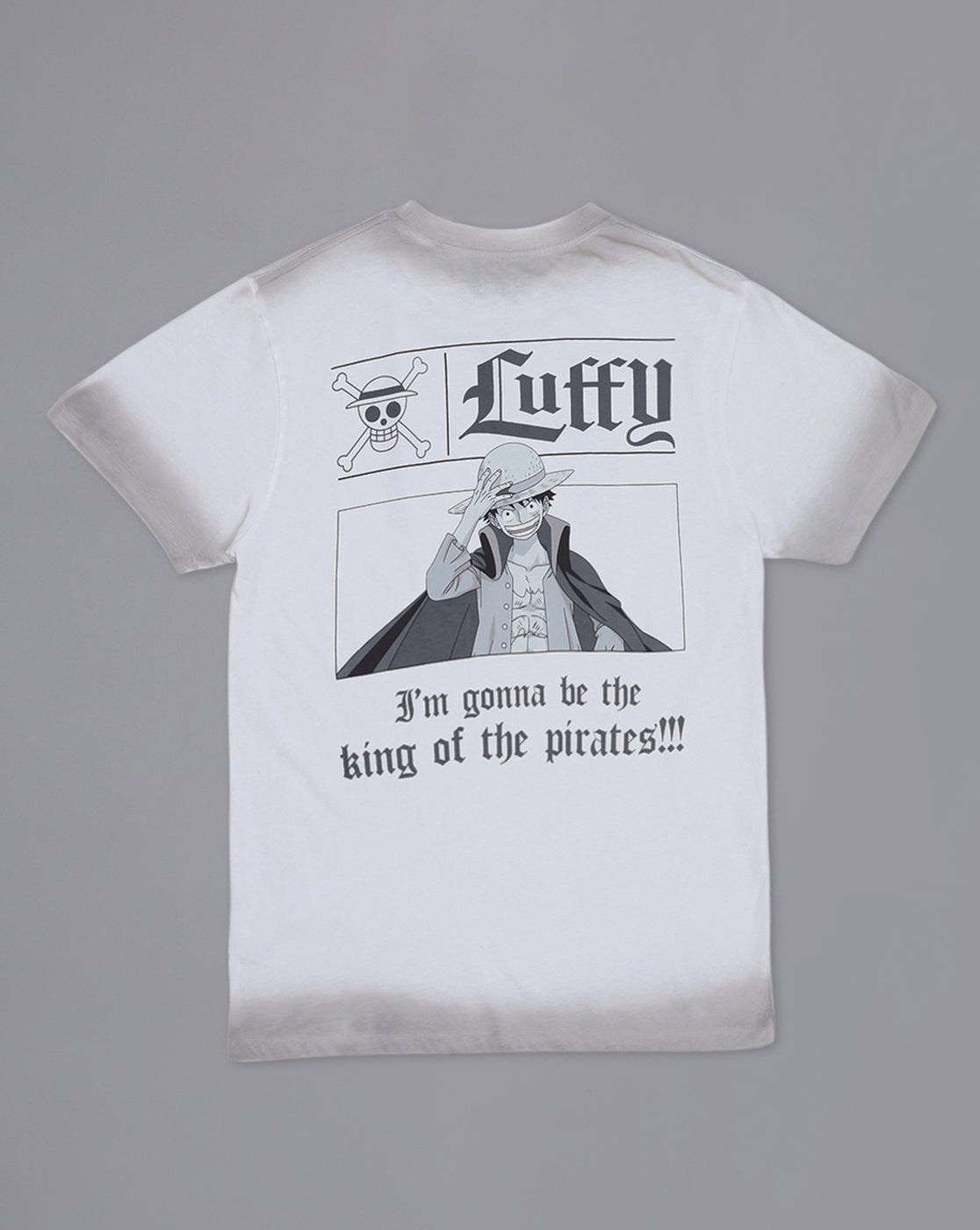 One Piece: Luffy Anime Printed Pure Cotton Off White Regular Fit Tshirt For Men
