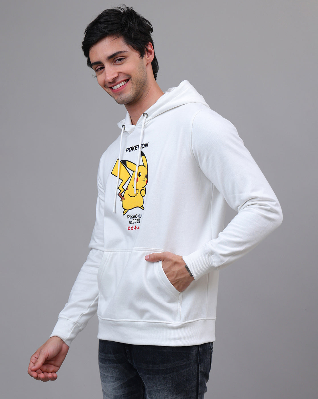 Pokemon Pikachu Off White Regular Fit Hoodie For Men