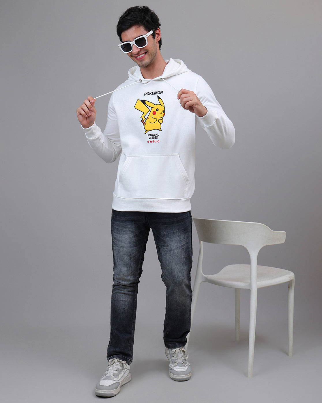 Pokemon Pikachu Off White Regular Fit Hoodie For Men
