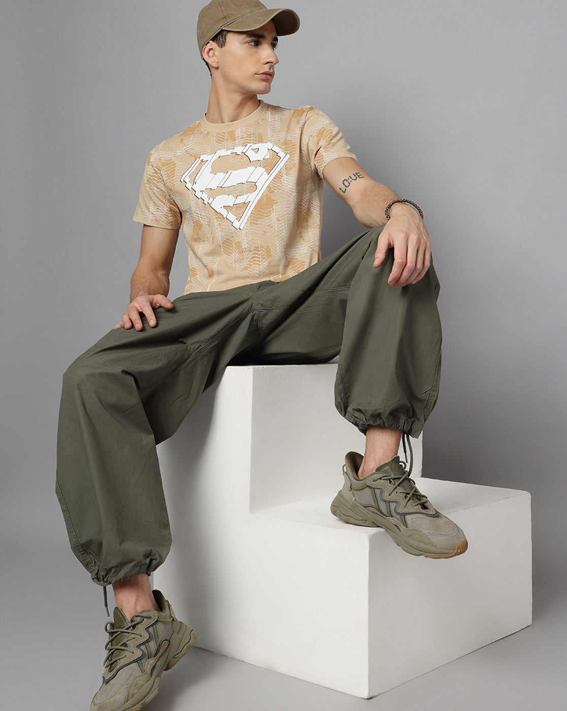 Superman Beige Regular Fit Tshirt Men