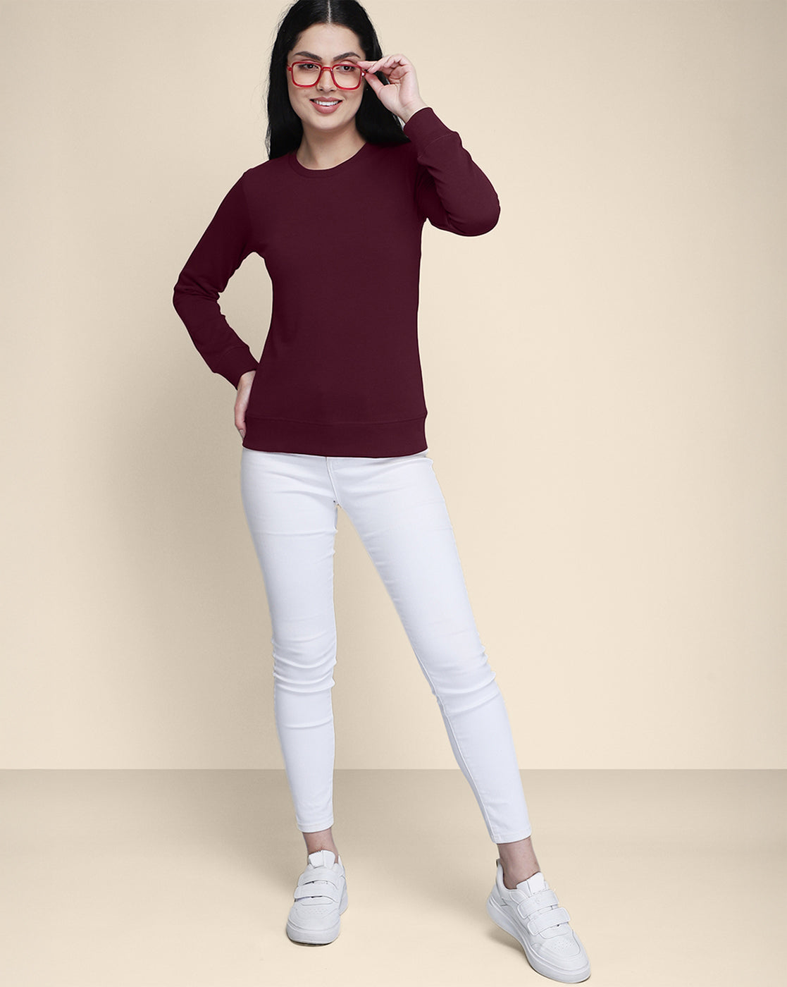 Women Maroon Regular Fit Sweatshirt