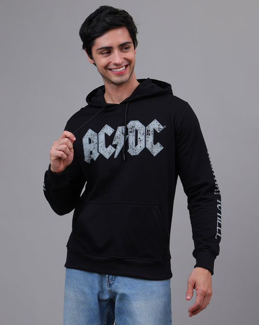 Official AC/DC: Highway To Hell Graphic Printed Regular Fit Black Hoodie For Men