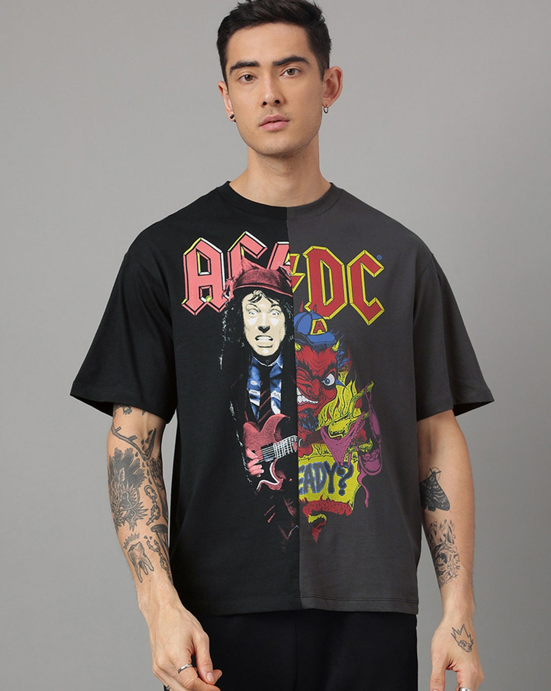 ACDC Black & Grey Oversized Tshirt Men – Free Authority