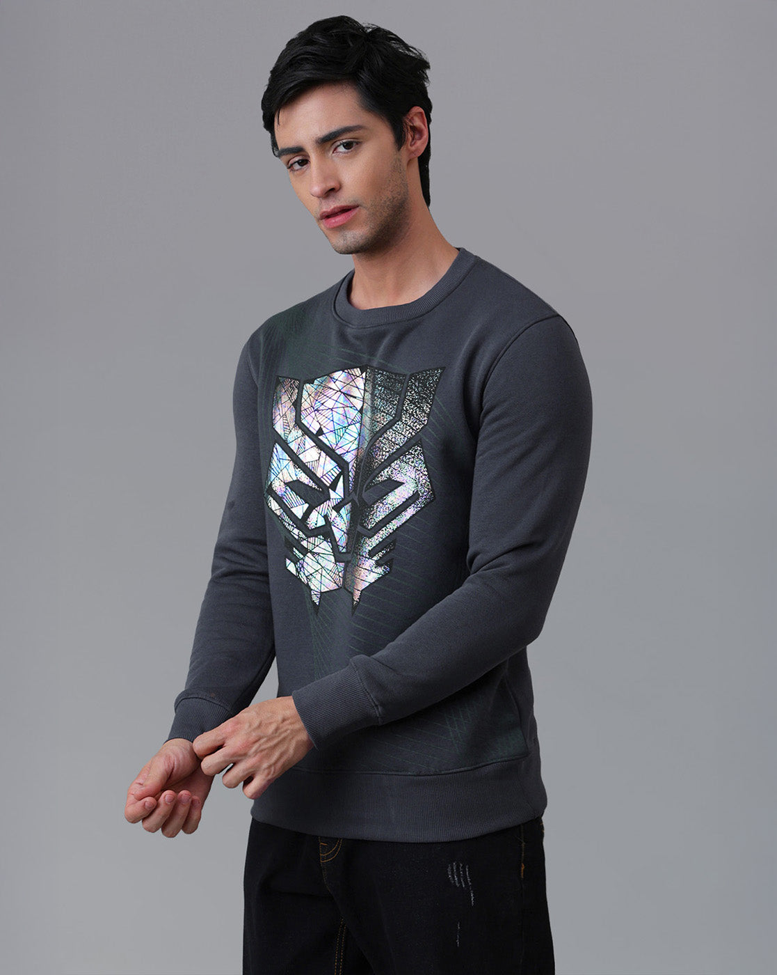 Black Panther Printed Regular Fit Sweatshirt For Men