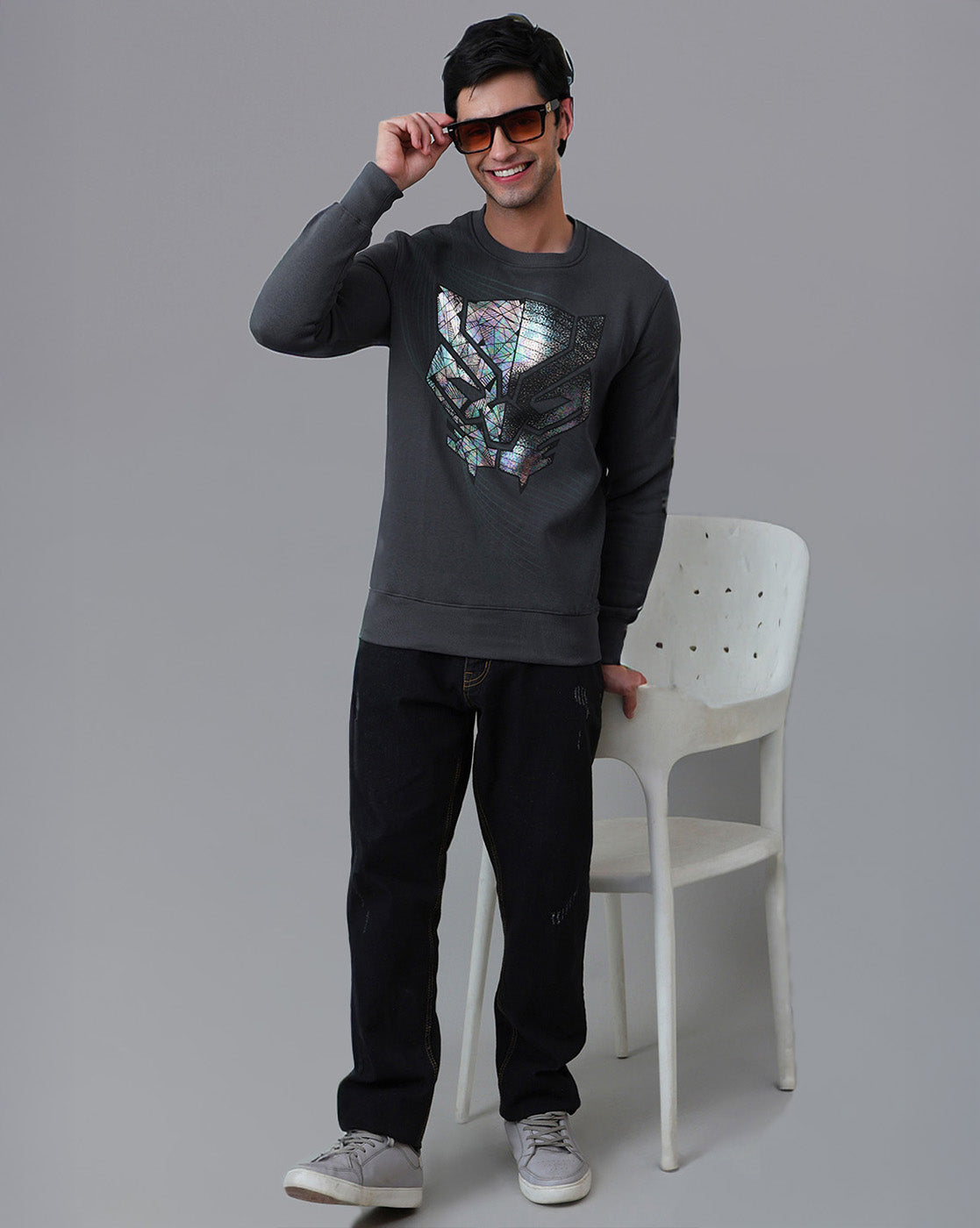 Black Panther Printed Regular Fit Sweatshirt For Men