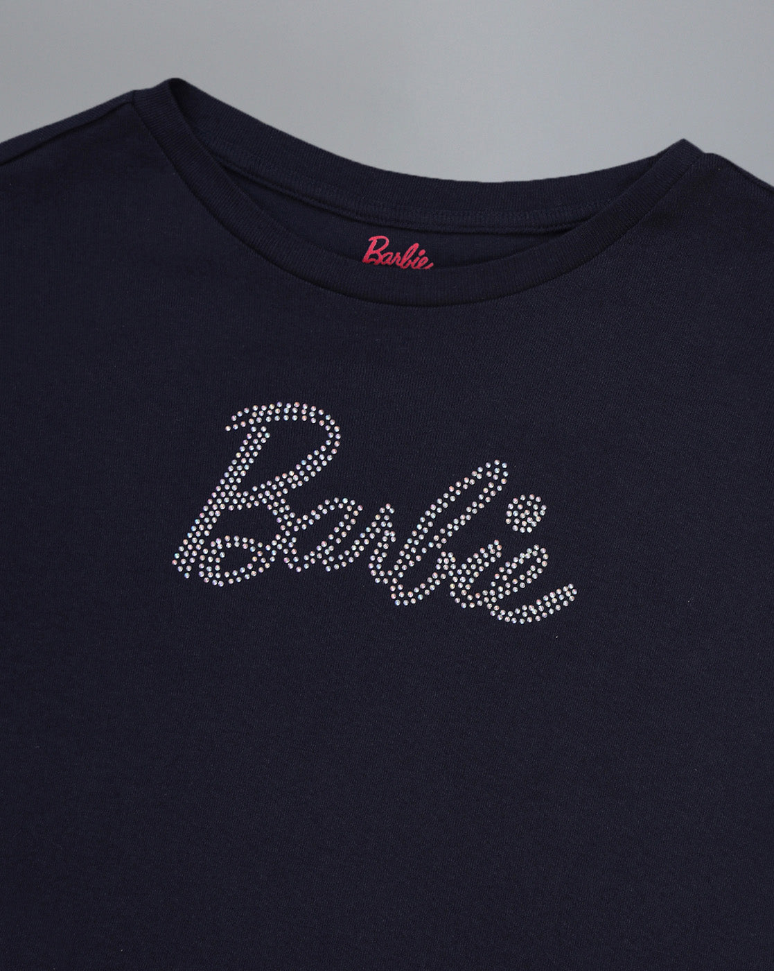 Barbie Rhinestones Fitted Cropped Tshirt For Women