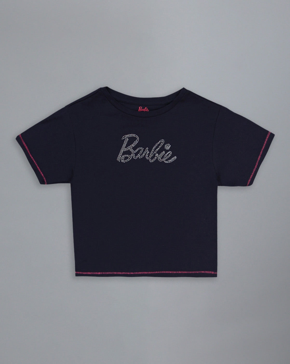 Barbie Rhinestones Fitted Cropped Tshirt For Women