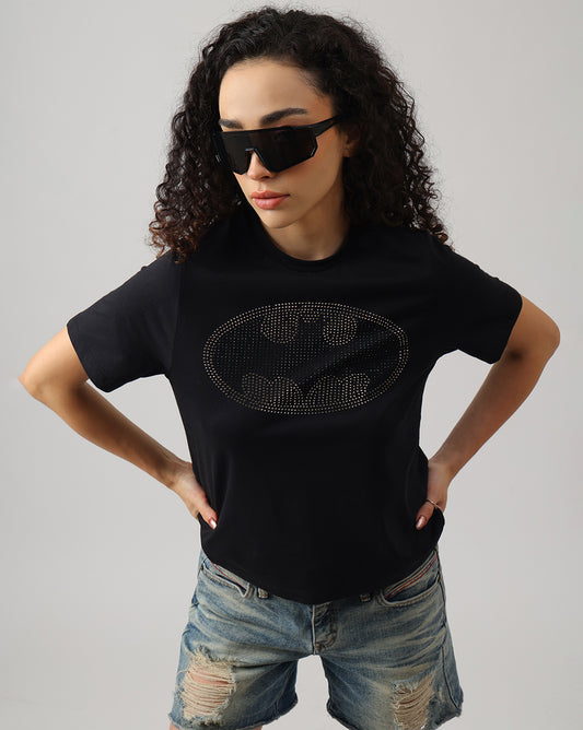 Batman Rhinestones Regular Fit Tshirt For Women