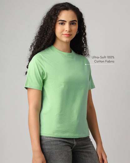 Green Solid Relaxed Fit T-shirt Women