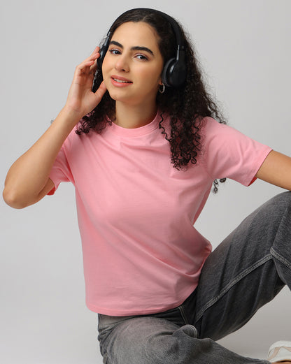 Pink Solid Relaxed Fit T-shirt Women