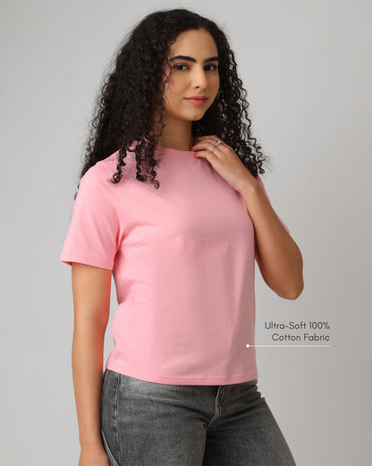 Pink Solid Relaxed Fit T-shirt Women