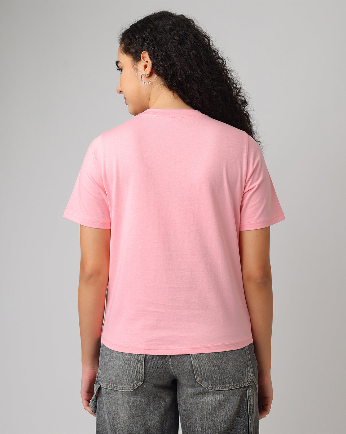 Pink Solid Relaxed Fit T-shirt Women