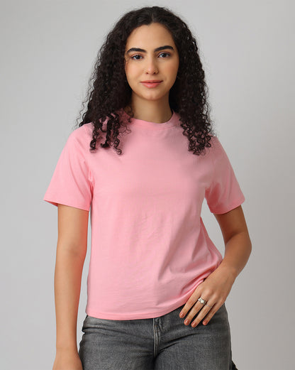 Pink Solid Relaxed Fit T-shirt Women
