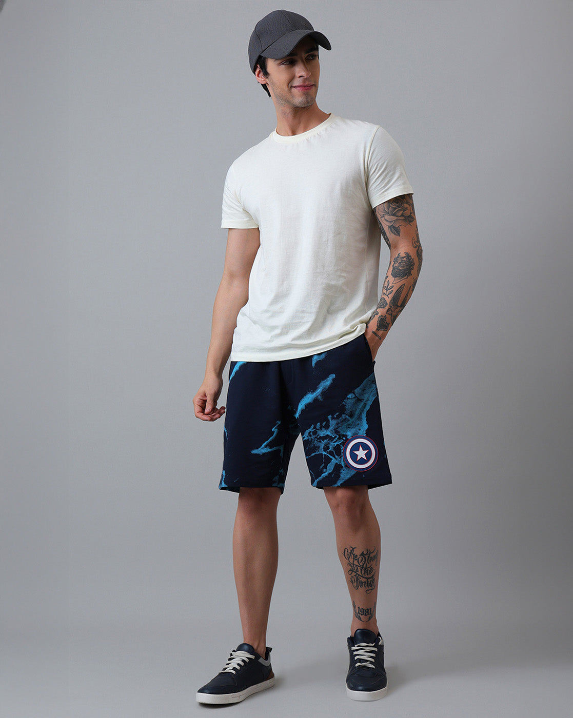 Captain America Printed Regular Fit Shorts For Men