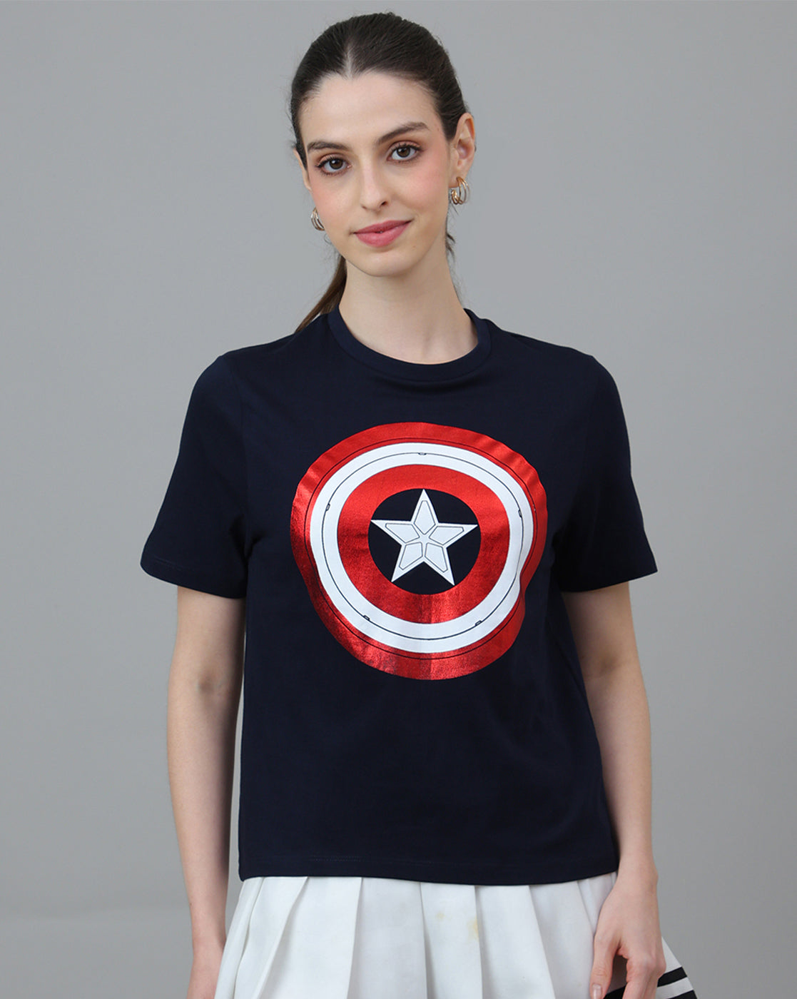 Captain America Printed Regular Fit Tshirt For Women