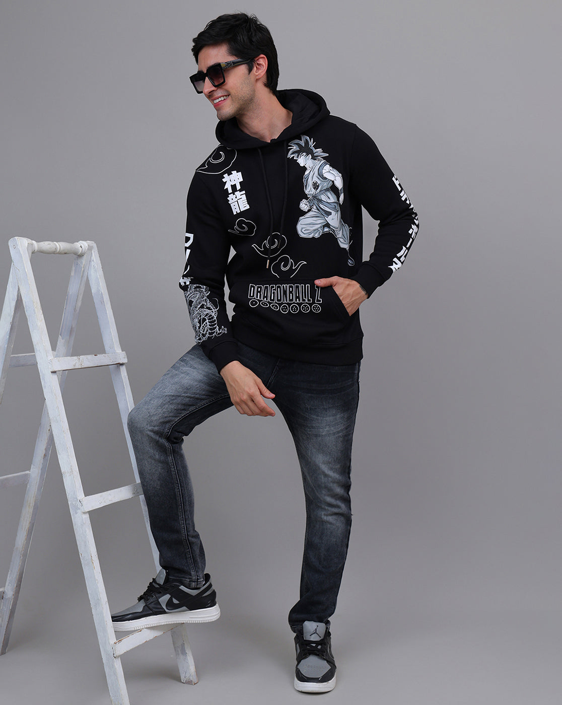 Dragon Ball Z: Goku Anime Printed Regular Black & Grey Hoodie For Men