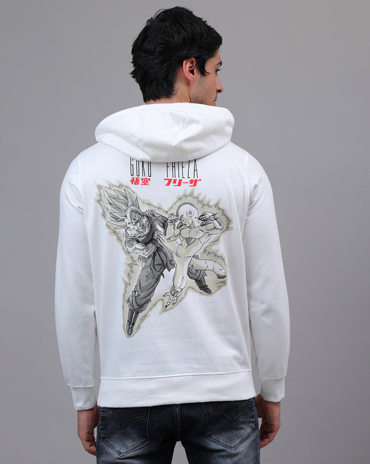 Dragon Ball Z: Goku Vs Frieza Anime Printed Regular Fit Off White Hoodie For Men