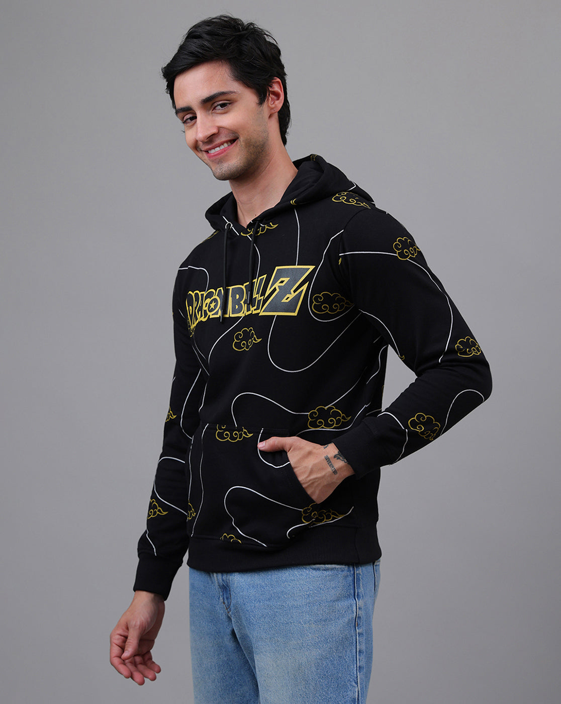 Dragon Ball Z Anime Printed Regular Fit Black Hoodie For Men