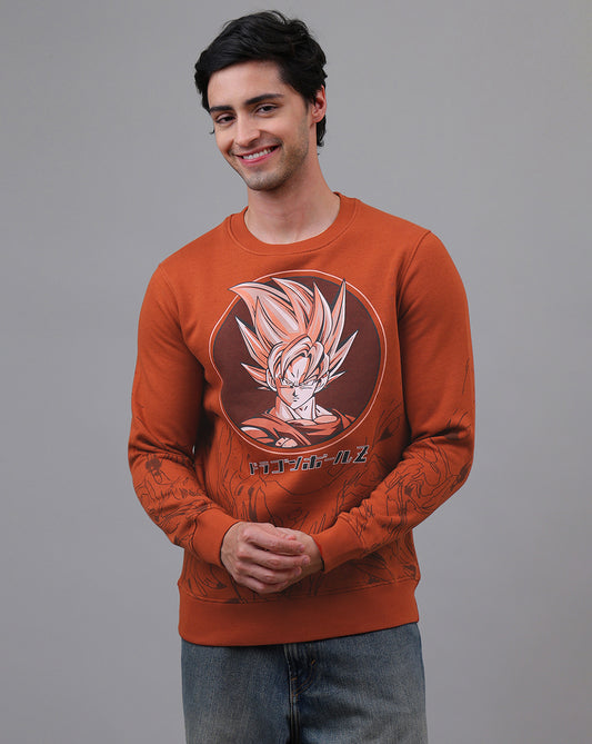 Dragon Ball Z: Goku Anime Printed Regular Fit Brown Sweatshirt For Men