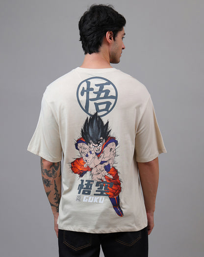 Dragon Ball Z: Goku Anime Embroidered Pure Cotton Brown Oversized Tshirt  Men