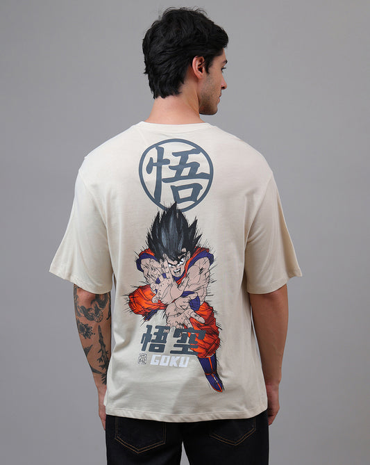Dragon Ball Z: Goku Anime Printed Pure Cotton Brown Oversized Tshirt For Men