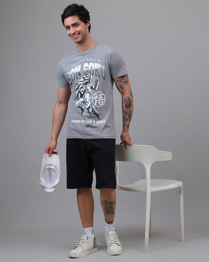 Dragon Ball Z: Son Goku Anime  Pure Cotton Grey Regular Fit Tshirt  Men