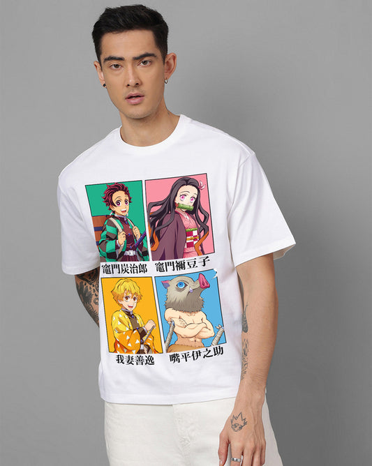 Demon Slayer White Oversized Tshirt Men