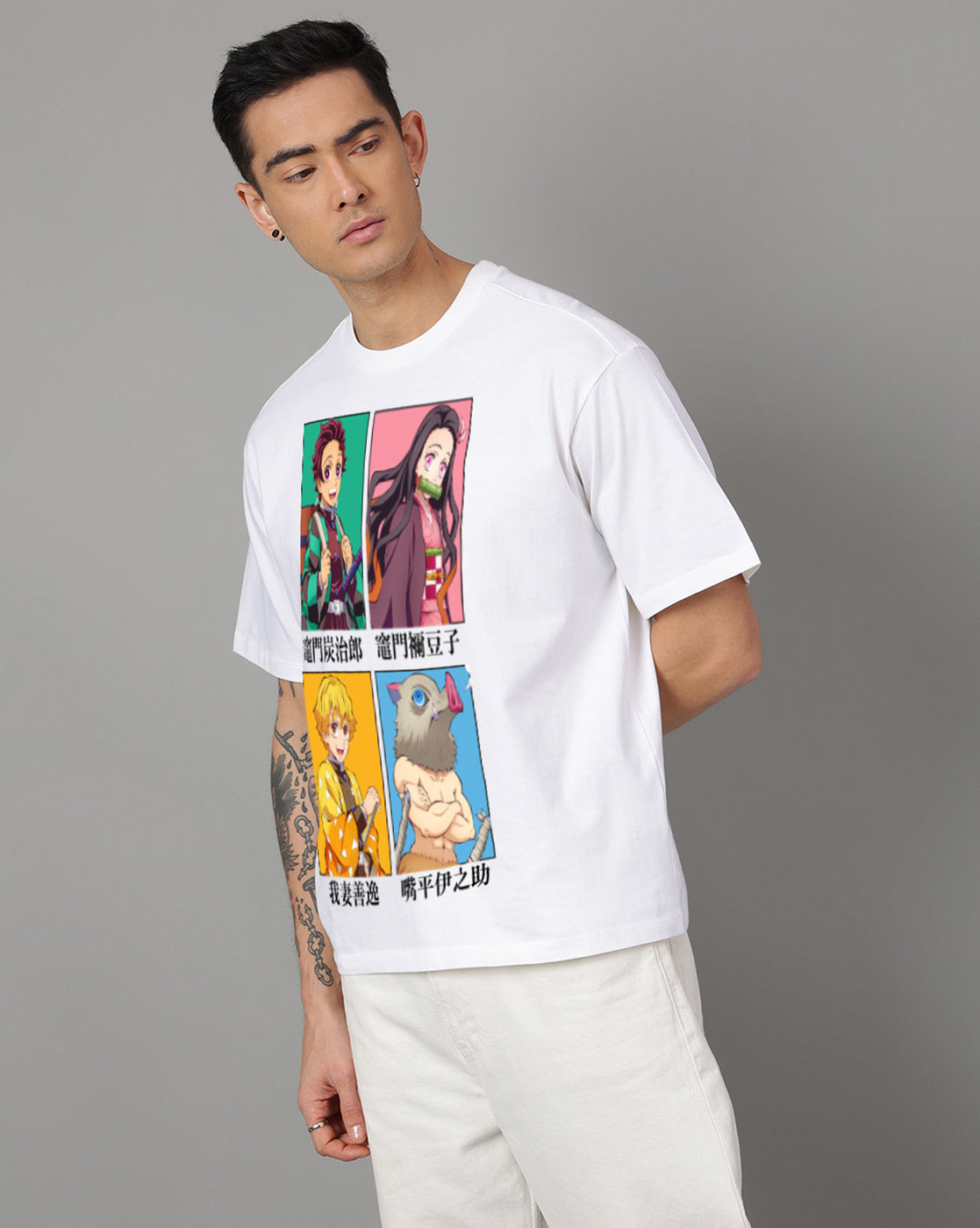 Demon Slayer White Oversized Tshirt Men