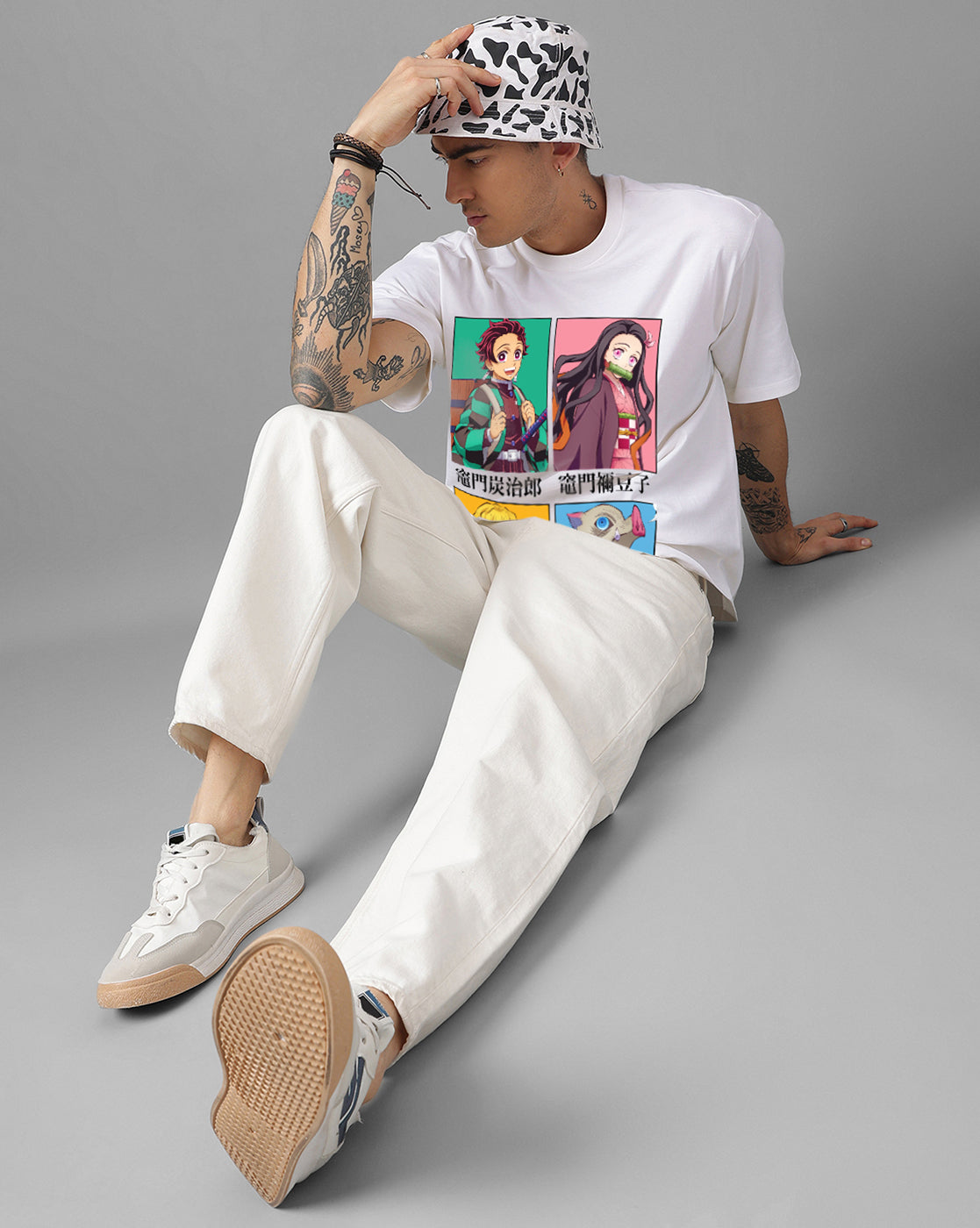 Demon Slayer White Oversized Tshirt Men