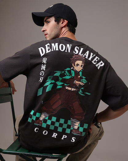 Demon Slayer Tanjiro Brown Oversized Tshirt  Men