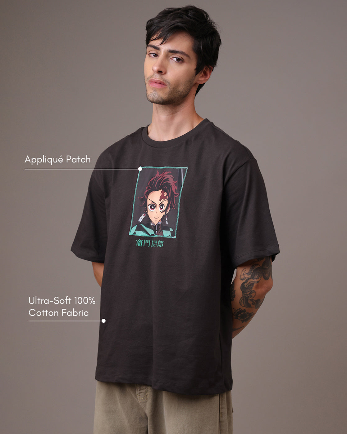Demon Slayer Tanjiro Brown Oversized Tshirt  Men