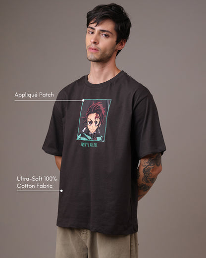 Demon Slayer Tanjiro Brown Oversized Tshirt  Men