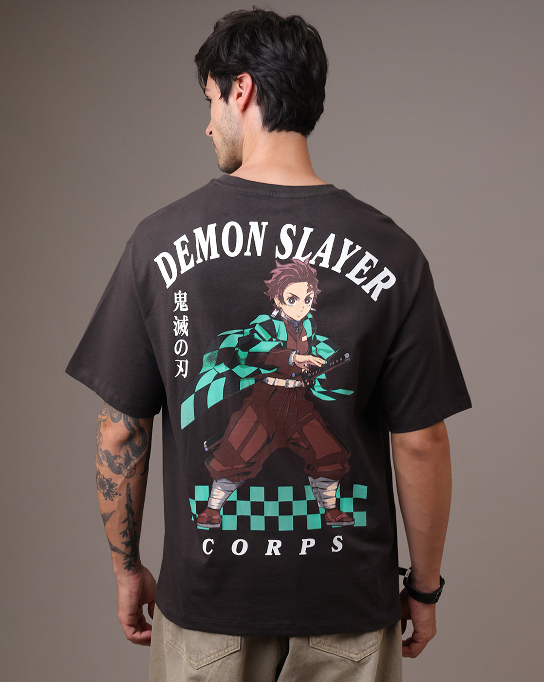 Demon Slayer Tanjiro Brown Oversized Tshirt  Men