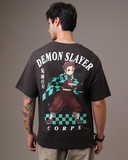 Demon Slayer Tanjiro Brown Oversized Tshirt  Men