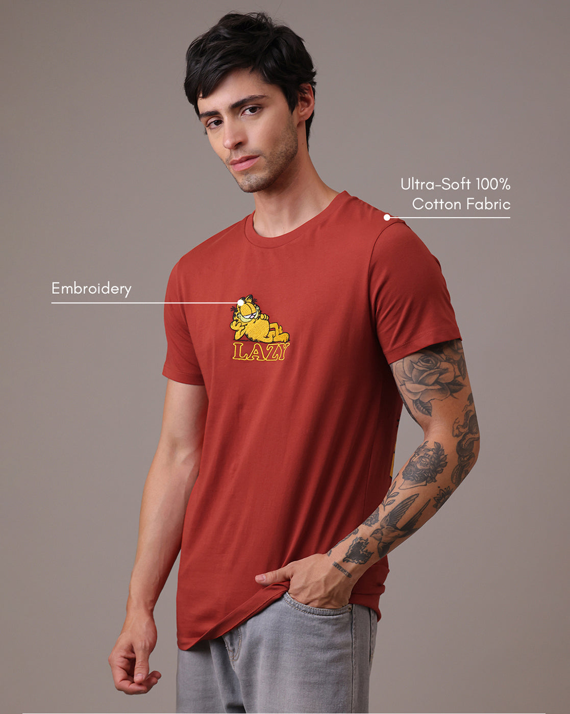 Garfield Embroidered Regular Fit Tshirt