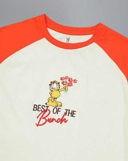 Garfield Embroidered Regular Fit Raglan Sleeves Tshirt  Women