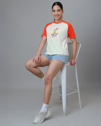 Garfield Embroidered Regular Fit Raglan Sleeves Tshirt  Women